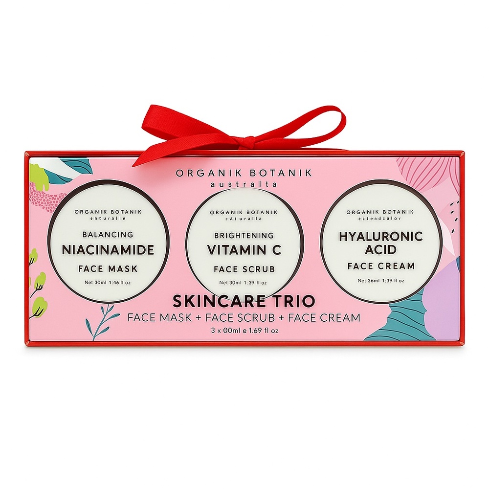 New 3pc Organik Botanik Skincare Trio Box Set Face Mask + Face Scrub + Cream